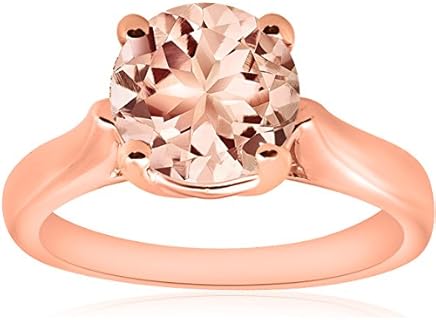 P3 POMPEII3 14k Rose Gold Solitaire Ring with 8MM Round Genuine Morganite Stone & Classic 4-Prong Setting for Women, Engagement/Birthday/Anniversary Gift