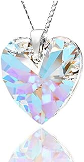 "Mother's Love Heart Pendant Necklace for Women Made with Imitation of Crystals Blue Aurora Borealis Sterling Silver 925 Pendant Necklace, 18"