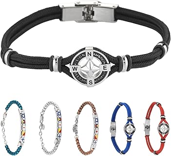 Bracelet Montblanc Homme en Acier Inoxydable avec Symboles Nautiques, Longueur Ajustable de 18 à 22 cm, Fournis avec Boîte Cadeau, Idéal pour Toutes Occasions