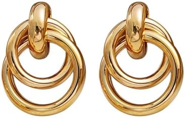 14K Chunky Gold Earrings Gold Geometric Drop Dangle Earrings for Women Large Hoop Gold Statement Earrings Hypoallergenic Fashion Earrings Jewelry