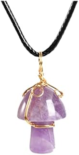 Fuqimanman2020 Natural Mushroom Pendant Necklace Wire Wrapped Crystal Purple Stone Quartz Gemstone Energy Healing for Women Girls Reiki Jewelry
