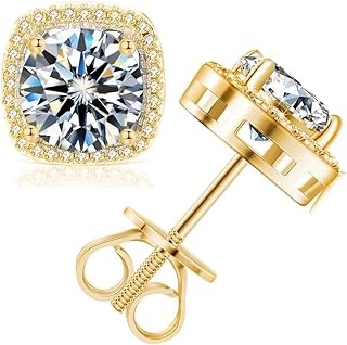 Ctarlitu Moissanite Stud Earrings, 925 Silver With D Color VVS1 Moissanite Diamond Screw Back Halo Stud Earrings for Women Men