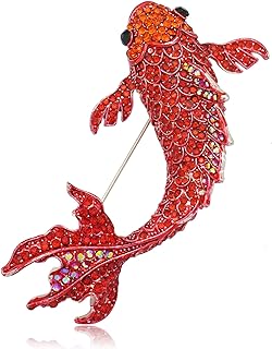 Charming Gold Koi Fish Brooch with Cubic-Zirconia Stones and Pin Clasp for Women and Girls - Vintage Fish Alloy Lapel Pin Accessory