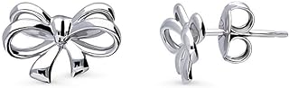 BERRICLE Sterling Silver Bow Tie Ribbon Fashion Stud Earrings for Women, Rhodium Plated