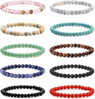 CASSIECA Halbedelstein-Perlenarmbänder, 4/6/8 mm elastisch, verstellbare Größe, natürliche Steine für Damen und Herren, ideal als Paar- oder Freundschaftsarmbänder, Set mit 10 Stück