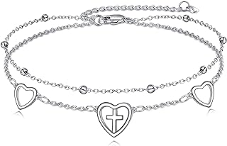 NIFUNAO Celtic Knot/Bee/Four Leaf Clover/Heart Cross/Chakra Leaf/Ballet Shoes Anklets 925 Sterling Silver Double Layered Chain Women's Anklets Jewelry Gifts