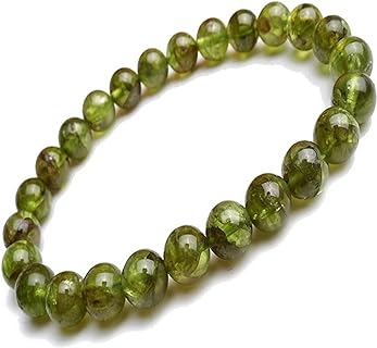 6mm Round Crystal Beaded Olivine Peridot Gemstone Bracelet with Secure Spring Ring Clasp