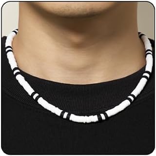 Puka Shell Necklace for Men Summer Beach Mens Surfer Heishi Necklace with Wooden Beads, Sea Shell Necklace Beach Necklace Jewelry Gifts