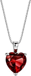 Rhodolite Garnet Heart Pendant Necklace in Premium Sterling Silver with Box Chain and Spring Ring Clasp, Hypoallergenic Jewelry Perfect for Women