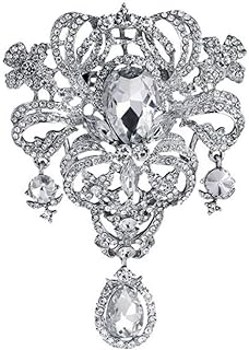 Extra LARGE Antique Vintage Art Deco Victorian Style Silver Tone Imitation Diamond Clear Rhinestone Statement Bridal Wedding Brooch Pin