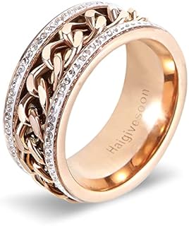 Rose Gold Plated Anxiety Fidget Spinner Wedding Ring with Rhinestones for Men and Women, Size 6 - Relaxation Jewelry with Elegance