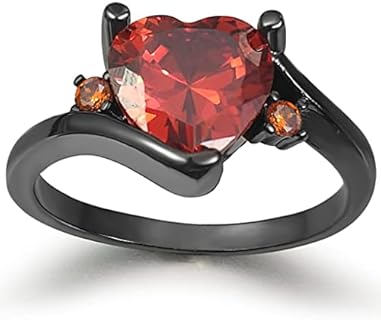 Black Gold Plated Heart Shaped Stone Solitaire Style Wedding Engagement Promise Statement Ring