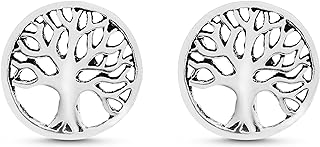 AeraVida Nature Inspired Simple 10mm Tree of Life Round .925 Sterling Silver Stud Earrings | Classic Sterling Silver Stud Earring for women | Vintage Stud Earrings