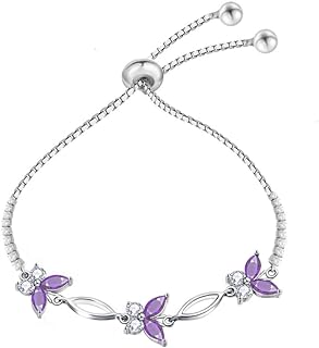 Sterling Silver Box Chain Butterfly Charm Bracelet with Cubic Zirconia & Push Button Clasp for Women or Girls in Gold Color