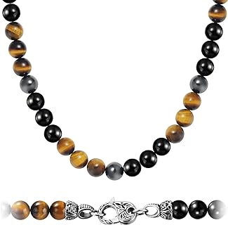 Mens Hematite Tiger Eye Onyx Beads Beaded Necklace Chain Natural Gemstones Jewelry 50/60/70/75cm