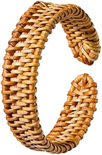 Rattan Bracelet for Women Gifts Handmade Lightweight Straw Wicker Braid Cuff Bangle Bracelet Adjustable Boho Rattan Woven Chunky Thin Bracelets for Girls Sister Summer Wrist Jewelry