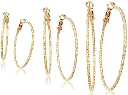 Silver And Gold Plate Hoop Earrings Set For Women Teen Jewelry Diamond Cut 3 Pairs Gold And Luster