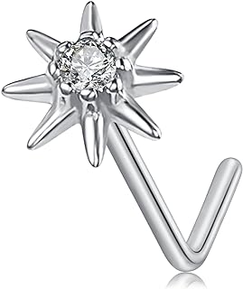 QWALIT Sterling Silver Nose Stud Silver Gold Nose Studs Sterling Silver 925 Stud Nose Ring For Women Diamond Nose Stud Heart Star Flower 20G Nose Stud Surgical Steel Nose Piercings Stud 20 gauge