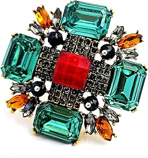 Antique Orange Round Stone Domed Green Maltese Cross Brooches Burst Star Pins for Women Fashion