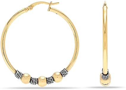 LeCalla 925 Sterling Silver Large Hoop Earrings | Lightweight Antique Bali Hoops | Two-Tone Bohemian Oxidized Balinese Earrings for Women