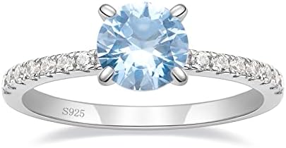 925 Sterling Silver Engagement Rings for Women 1.25 CT Round Solitaire Created Emerald/Aquamarine/Garnet CZ Half Eternity Promise Rings for Her Size 5-10