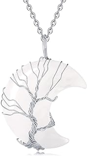 XIANNVXI Necklaces for Women Crescent Moon Necklaces Crystal Necklaces Tree of Life Wire Wrapped Natural Gemstone Witchy Jewelry Gifts for Women