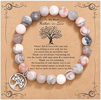 Mothers Day Gift for Grandma Mom Mother in Law Sister in Law Bonus mom Granny Nana Valentine's Day Birthday Anniversary Pink Red Natural Stone Tree of Life Bracelet