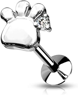 Sparkling CZ Crystal Paw Print Stainless Steel Nose Ring for Piercing Enthusiasts with Threadless Push-In Design