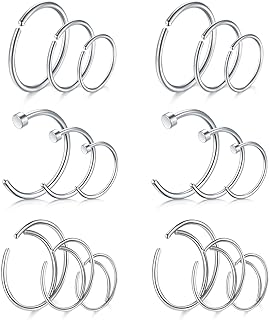 FECTAS Nose Rings Hoop Nose Ring Surgical Steel 20g Gauge 8mm 10mm 12mm Piercing Hoops Jewelry