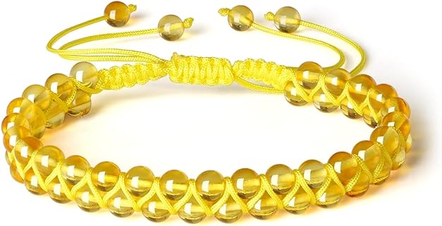 Baltic Amber Bracelets,sizeAdjustable Adult amber bracelet, Hand-crafted Rope Amber Bracelet with Double Row of Beads，cherry, golden yellow (golden yellow)