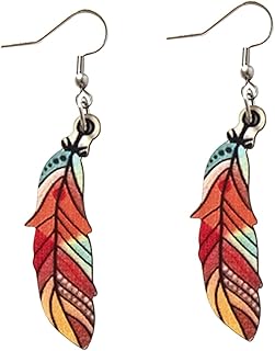 Boucles d'Oreilles Plume ESROVER en Bois avec Design Unique et Confort Léger, Taille Unique, Pour Femmes Élégantes. Idéales pour Usage Quotidien ou Offrir en Cadeau