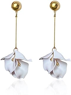 Just Follow Acrylic Rose Petal Earrings Dangle Exaggerated Flower Earrings Drop Statement Multicolored Floral Tassel Earrings Valentine's Day Bridal Prom Gift