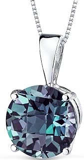 Peora Women's 14K White Gold 2.35 Carats Alexandrite Pendant Necklace, Round Shape, AAA Grade with Spring Ring Clasp, Color-Changing Solitaire Design