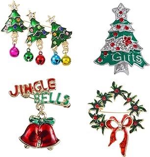 6-Piece Acewen Family Tree Brooch Set with Pin Clasp, Featuring Christmas-Inspired Rhinestone Designs for Festive Attire Enhancement