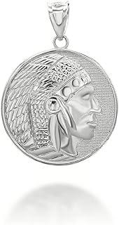 Claddagh Gold Sterling Silver Native American Apache Indian Chief Head Coin Medal Pendant Necklace with Rolo Chain and Pendant only