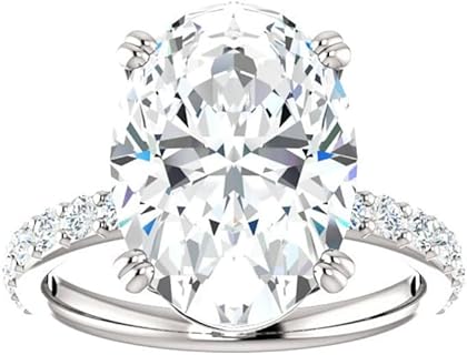 18K Solid White Gold Handmade Engagement Ring, 7 CT Oval Cut Moissanite Diamond Solitaire Wedding/Bridal Rings Set for Women/Her Propose Rings by Siyaa Gems