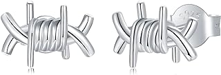 White Gold Plated Sterling Silver Crown Stud Earrings with Push Back for Women, Twisted Thorn Wire Design