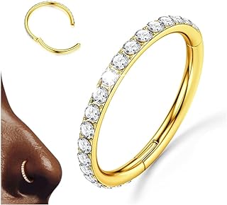 BodyBonita G23 Titanium Nose Rings Hoops - 20G/18G/16G Bigger CZ Septum Rings Nose Hoop Clicker Hypoallergenic Cartilage Earring for Women Helix Rook Tragus Conch Piercing Jewelry Lobe Daith Snug Belly Button Ring with Cubic Zirconia 6mm-12mm Silver/14k Gold Plated