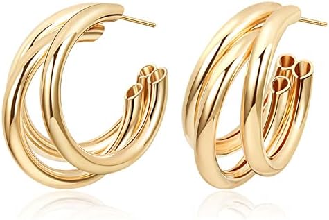 Triple Hoop Earrings Chunky Tube Gold Silver Earrings Minimal Statement Fashion for Women