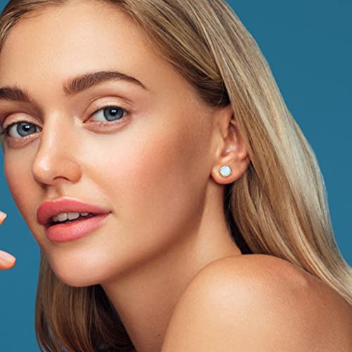 Hypoallergenic Earrings for Women: 925 Sterling Silver Rainbow Moonstone/Opal/Turquoise Screw Back Stud Earrings for Sensitive Ears Small Round Earrings Christmas Mother Day Jewelry Gifts (5mm/7mm)