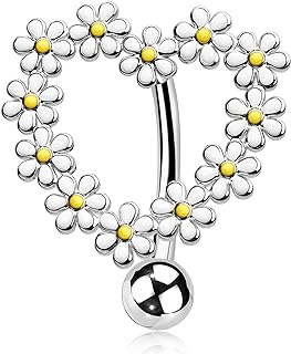 Melighting 14G Belly Button Rings Reverse Belly Rings Stainless Steel 316L Flower Belly Piercing Jewelry for Women Belly Piercing Navel Barbell Body Piercing Jewelry