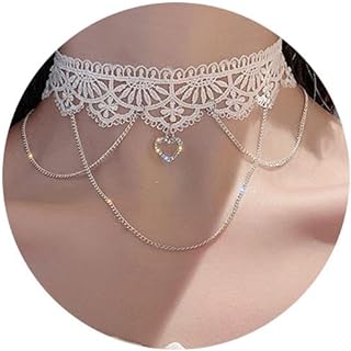Gothic White Lace Choker Necklace for Woman Girls,y2k Boho Heart Peral Choker Classic Goth Accessories Chokers Layered Necklaces Collars Pendant