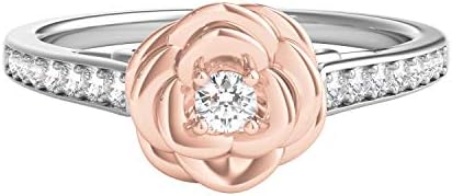Jewelili Enchanted Disney Fine Jewelry Sterling Silver and 10K Rose Gold 1/5 CTTW Diamond Belle Disney Ring
