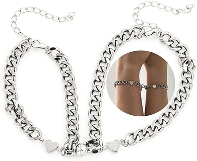 Infinity Heart Cuban Link Chain Bracelet For Men Women Couples Stainless Steel Silver Adjustable Matching Relationship Promise Couples Bracelet For Him And Her Set