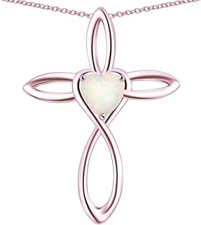 10k Rose Gold Infinity Love Cross with Heart Stone Pendant Necklace