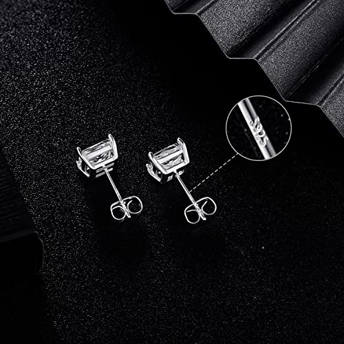 Princess Cut Moissanite Stud Earrings Set, S925 Sterling Silver Square Moissanite Diamond Stud Earrings Pack of 3 for Women Men 3-5mm
