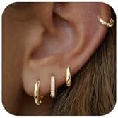 Gold Hoop Earrings Set for Women Hypoallergenic 14K Real Gold Plated Huggie Cartilage Earrings Set for Multiple Piercing Lightweight Jewelry