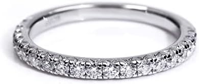 2mm 925 Sterling Silver 18K White Gold Plated Wedding Band Moissanite Diamond Half Eternity Stackable Engagement Ring for Women