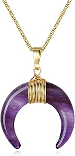 COAI Collier Améthyste Femme avec Pendentif Double Corne, Chaîne en Acier Inoxydable 50cm plaqué Or, Symbole de Sérénité et Équilibre, Idéal pour Cadeaux et Usage Quotidien
