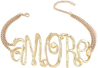 COLORFUL BLING Hip Hop Love Choker Necklace for Women Girls Punk Chunky Gold Plated Love Heart Letter Collar Necklace Statement Jewelry Birthday Gifts